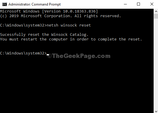 Command Prompt Run Command Netsh Winsock Reset Enter