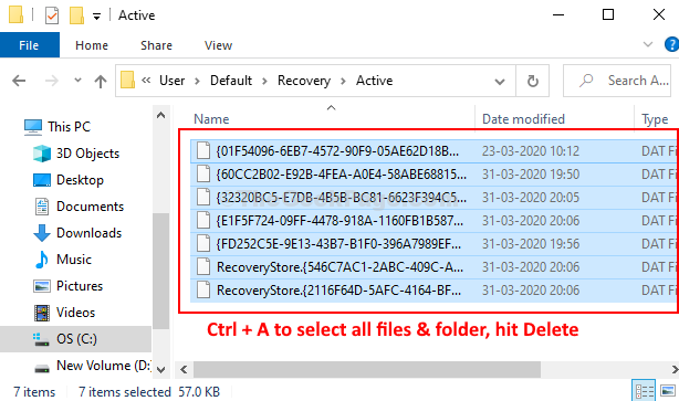 Ctrl + A To Select All Files & Folders Press Delete