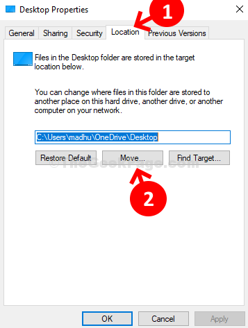 Desktop Properties Location Tab Move