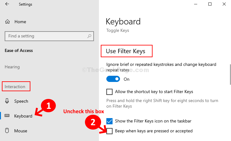 Ease Of Access Interaction Keyboard Use Filter Keys Uncheck Beep When Keys Are Pressed Or Accepted
