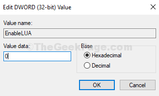 Edit Dword (32 Bit) Value Value Data Change To 0