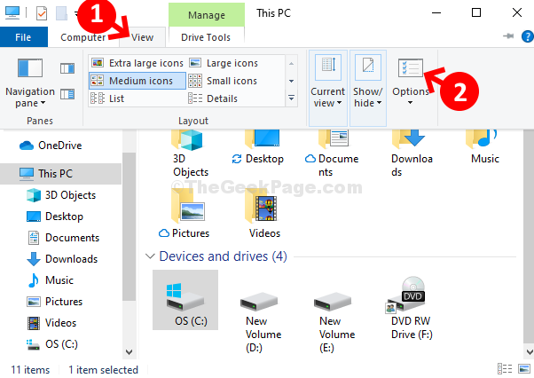 File Explorer View Tab Options