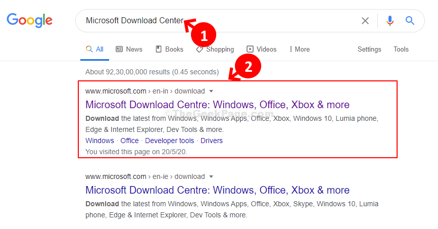 Google Search Microsoft Download Center 1st Resut