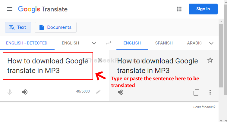 Google Translate Type Or Copy Sentence In The Empty Spce