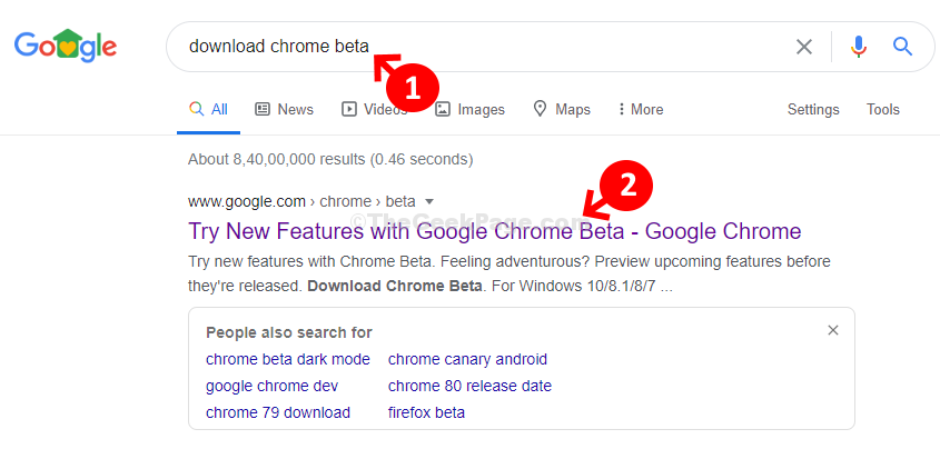 Google Search Download Chrome Beta Click On 1st Result