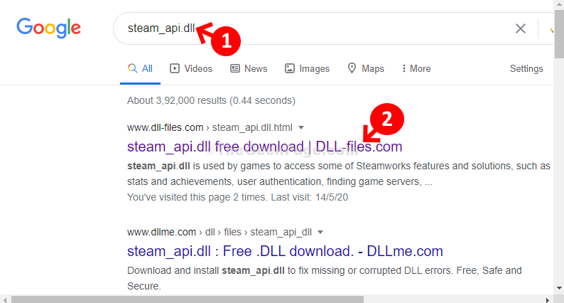 Google Search Steam Api Dll Click On 1st Result