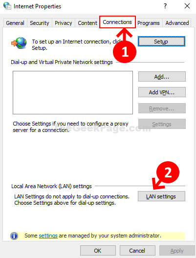  Onglet de connexion aux propriétés Internet Paramètres du réseau local 