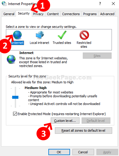 Internet Properties Security Internet Custom Level