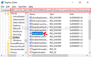 Registry Editor navigate to path select EnableLUA