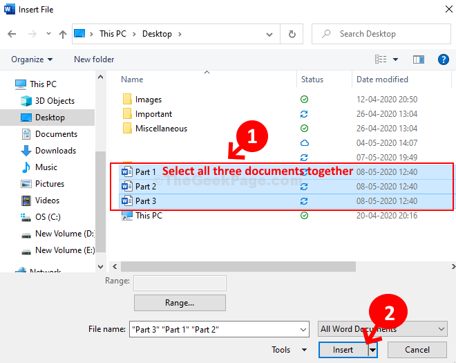 Select All Three Documents Together Insert