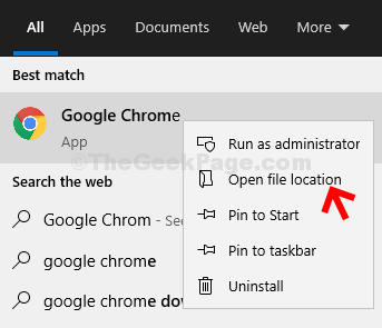 Start Search Google Chrome Right Click On Result Open File Location