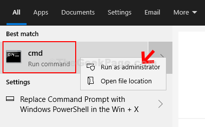 Start Search Cmd Result Right Click Run As Administrator