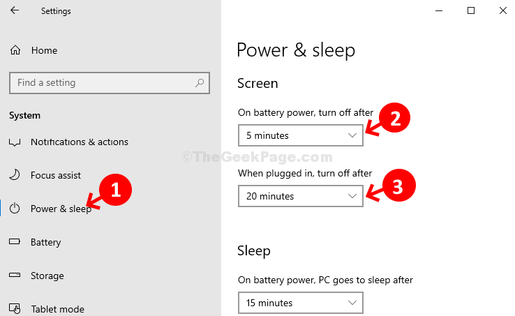 System Power & Sleep Screen Set Time For On Battery Power And When Plugged In