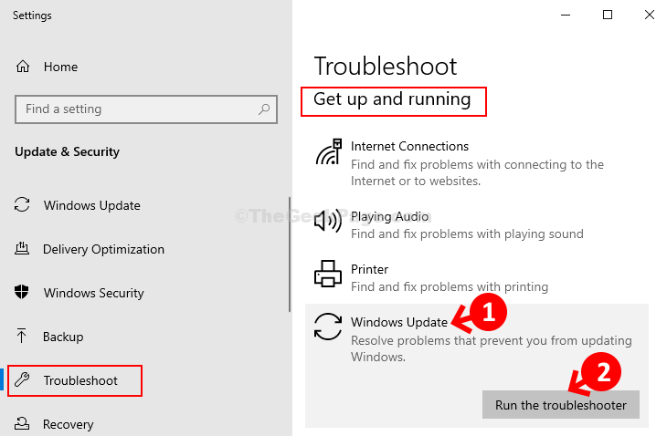 Troubleshoot Settings Get Up And Running Windows Update Run The Troubleshooter