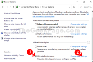 Ultimate performance click radio button Change plan settings