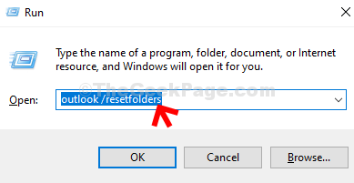 Win + R Run Outlook Resetfolders Enter