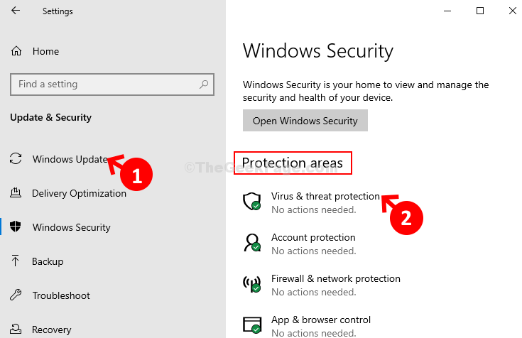 Windows Security Protection Areas Virus & Threat Protection