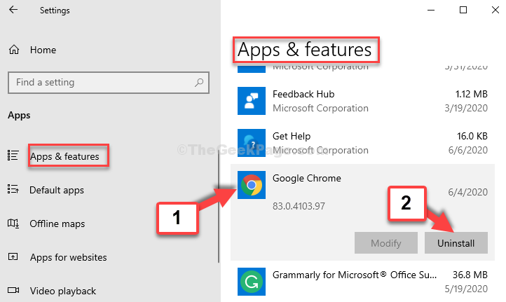 Apps Apps & Features Google Chrome Uninstall