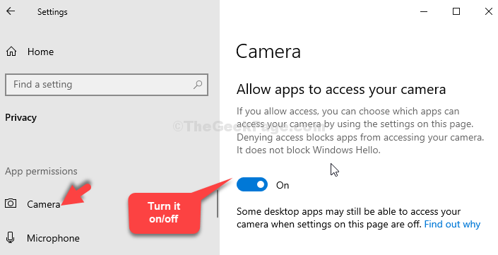 Camera Allow Apps To Access Your Camera Turn On Or Off