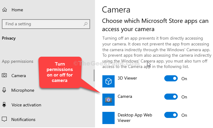 Choose Which Microsoft Store Apps Can Access Your Camera Turn Permissions On Or Off
