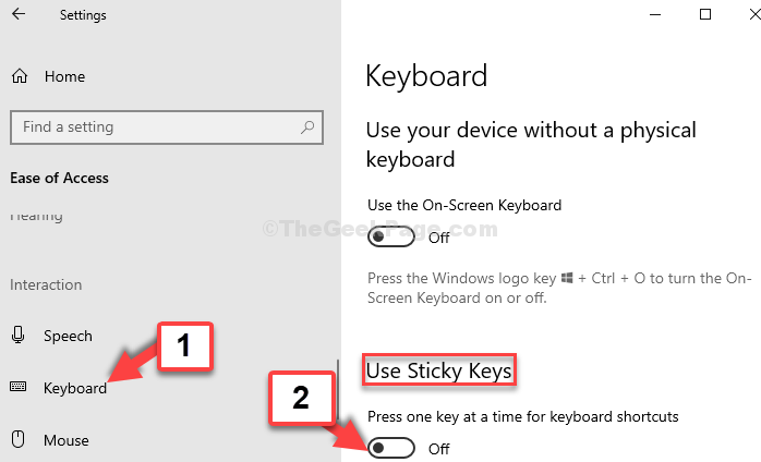Ease Of Access Keyboard Use Sticky Keys Turn Off