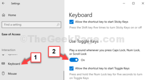 Ease of Access Keyboard Use Toggle Keys Turn on