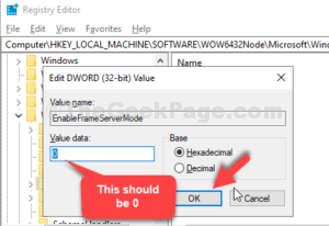 Edit Dword (32 Bit) Value Data Window Value Data 0 Ok