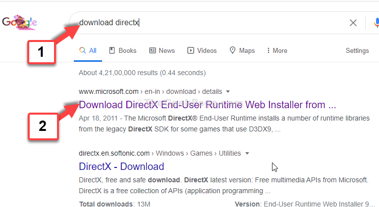 Google Search Download Directx 1st Link From Microsoft