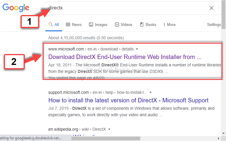 Google Search Directx Click On Link