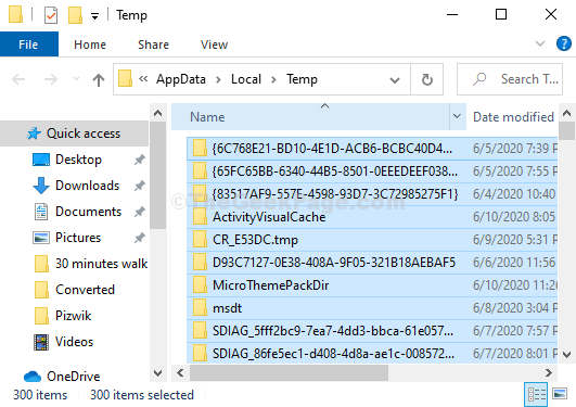 Local Temp Folder Ctrl + A Select All Delete