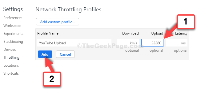 Network Throttling Profiles Upload Add
