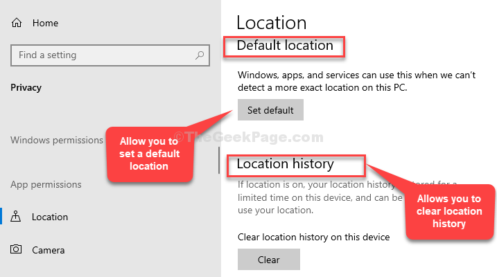 Set Default Location Clear Location History