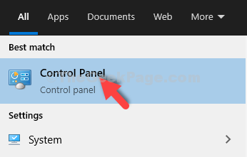 Start Search Control Panel Result