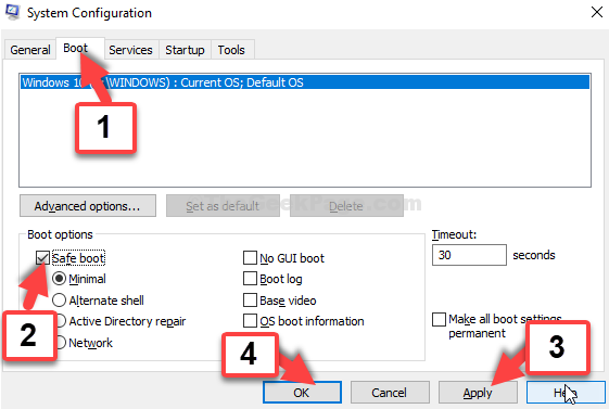 System Configuration Boot Boot Options Check Safe Boot Apply Ok
