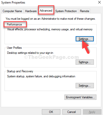 System Properties Advanced Tab Performance Settings