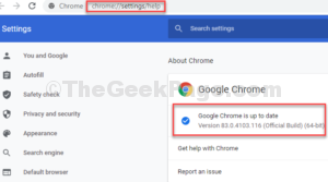 Takes you to Chrome settings help page checks if ay update available indtalls update