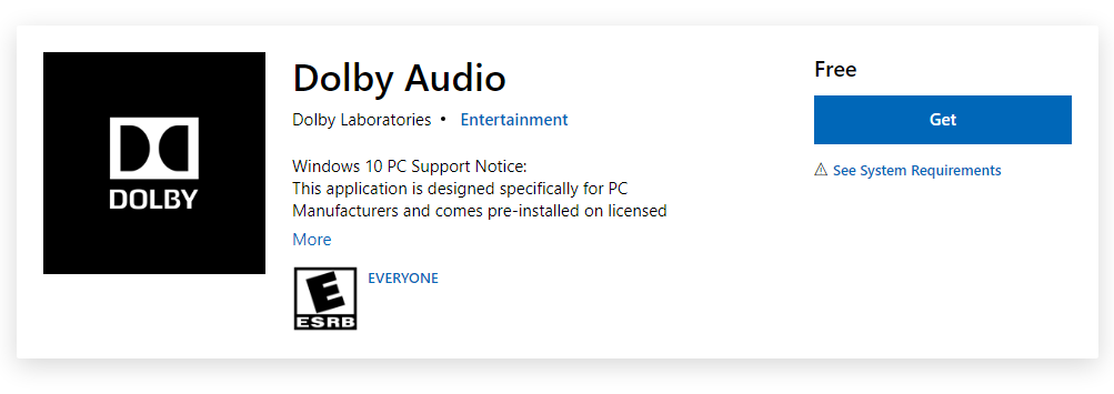 dolby advanced audio driver error message on load