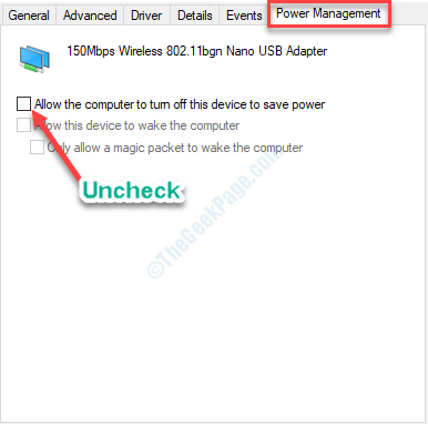 Uncheck Allow Power
