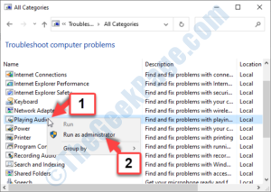All Categories window Name Playing Audio right click Run as administrator