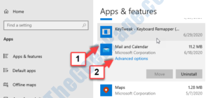 Apps & Features Mail And Calendar Advanced Options