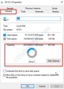 C Drive Properties General tab Disk Cleanup