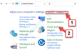 Control Panel View by Category Clock and Region
