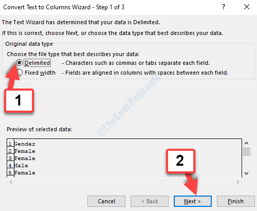 Convert Text To Columns Wizard Delimited Next