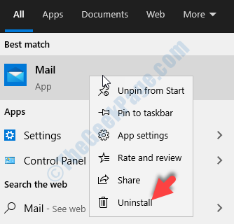Desktop Start Search Mail Right Click Uninstall