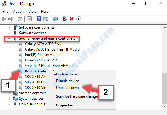 Device Manager Sound, Video And Game Controllers Realtek Audio Right Click Uninstall