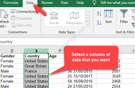 Excel File Data Tab Select A Column That You Want To Parse