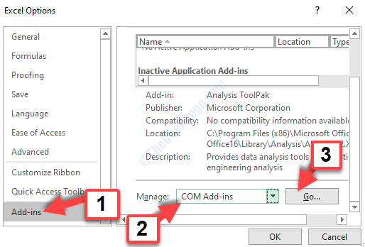Excel Options Add Ins Manage Com Add Ins Go