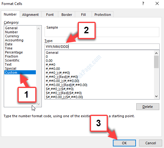 Format Cells Custom Type Date Format In The Text Box Ok