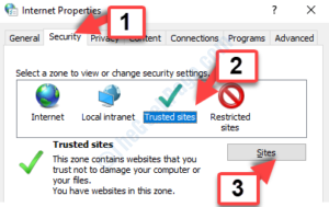 Internet Options Security tab Trusted Sites Sites