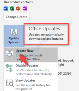 Ms Word File Tab Account Office Updates Update Now
